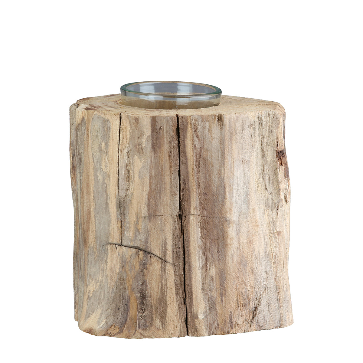 Deko Teelichthalter Holzsäule Naturholz, 10cm 