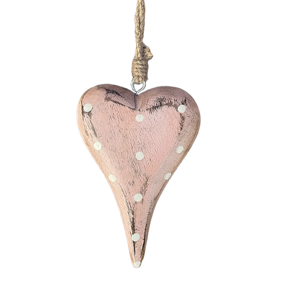 Deko Herz rosa used look, Holzherz unfinish mit weiße Punkte, 15cm
