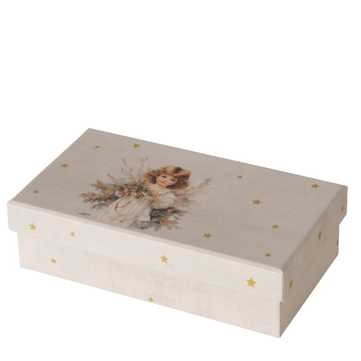 Geschenkkarton Engel Klara Nostalgie, cremeweiß-gold, 22x14cm, Boltze Home Collection
