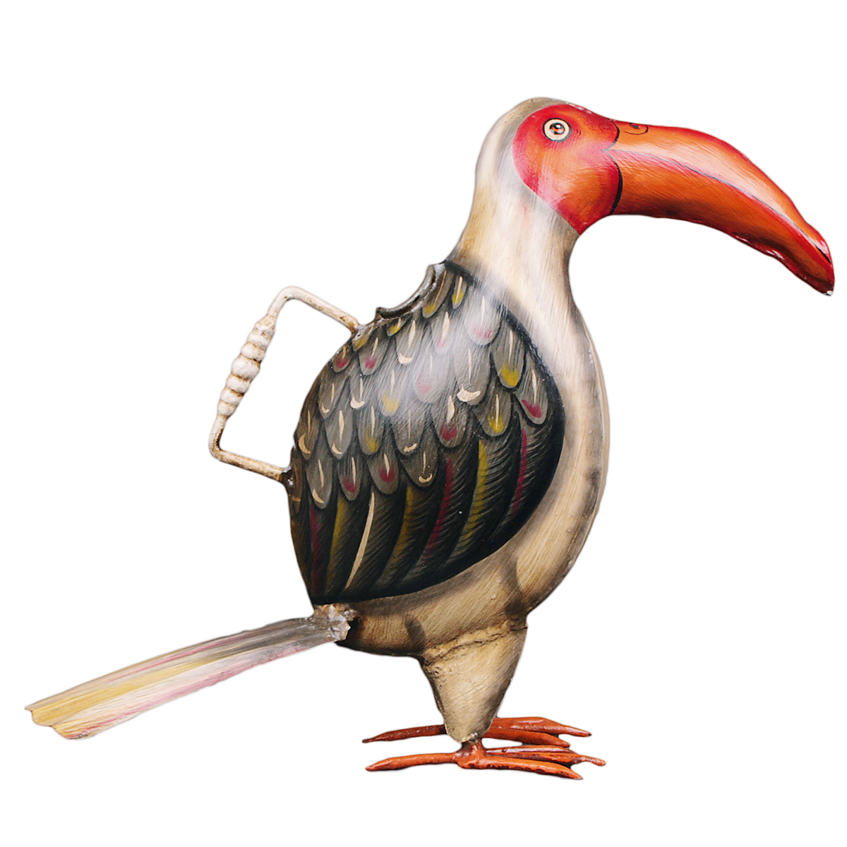Deko Gießkanne Vogel Tukan, Metallvogel mit langem Schwanz, 46cm