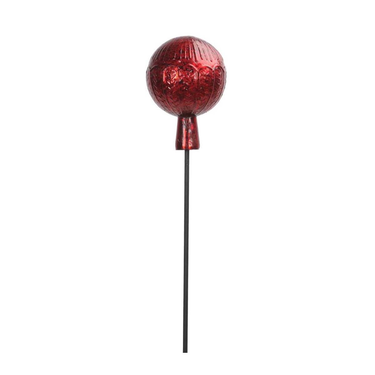 Gartenstecker Rosenkugel, Glaskugel rot mit Muster, 136cm