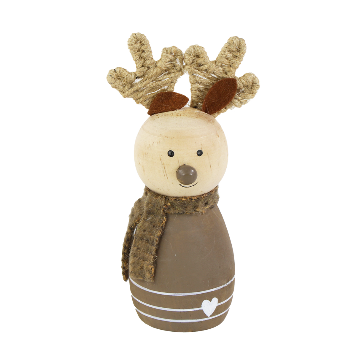 Deko Rentier Rudi braun, Rentier aus Naturholz mit Schal, 15cm
