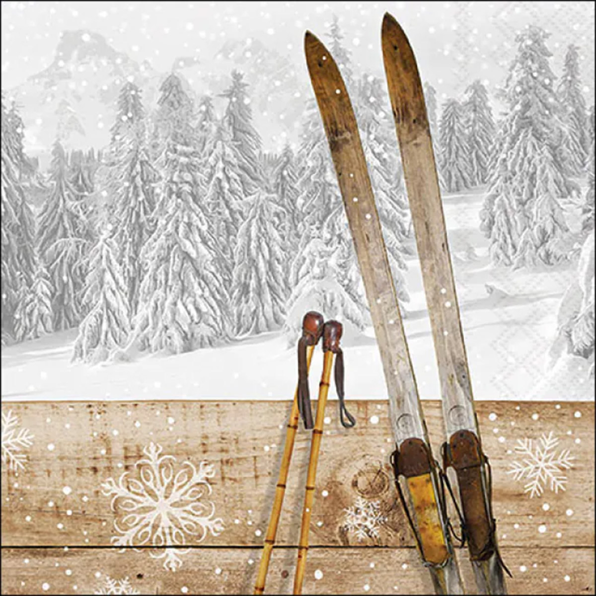 Ambiente Servietten Ski im Winterwald, Retro Ski, 33x33cm