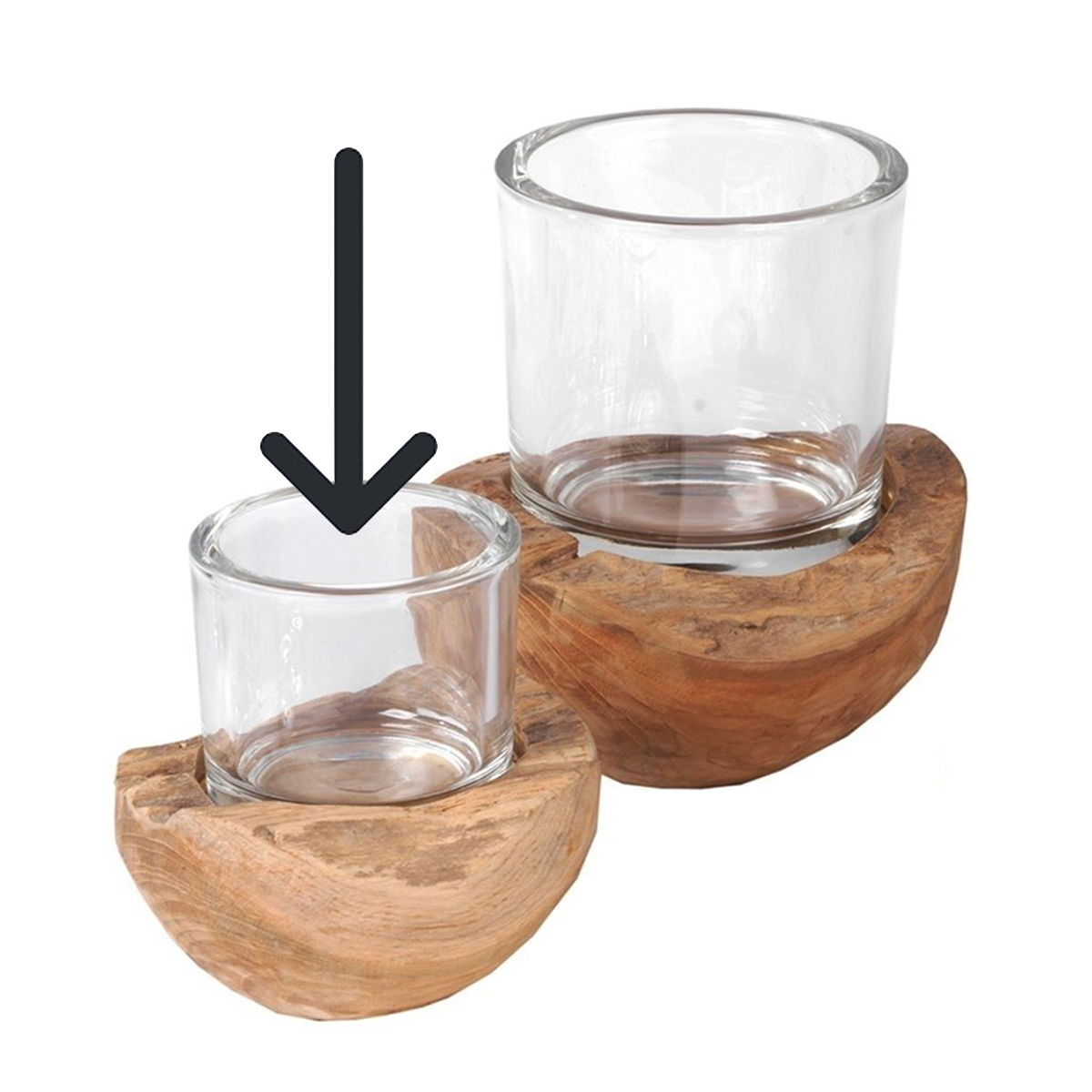 Holz Windlicht Teak unfinish, Glaszylinder auf Holzsockel, 10cm, WMG Grünberger