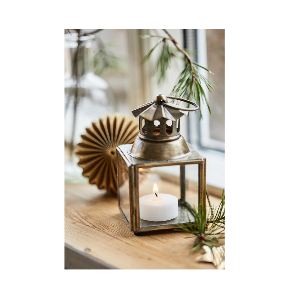 Deko Laterne mit welligem Schornstein gold, used look gold, Laursen