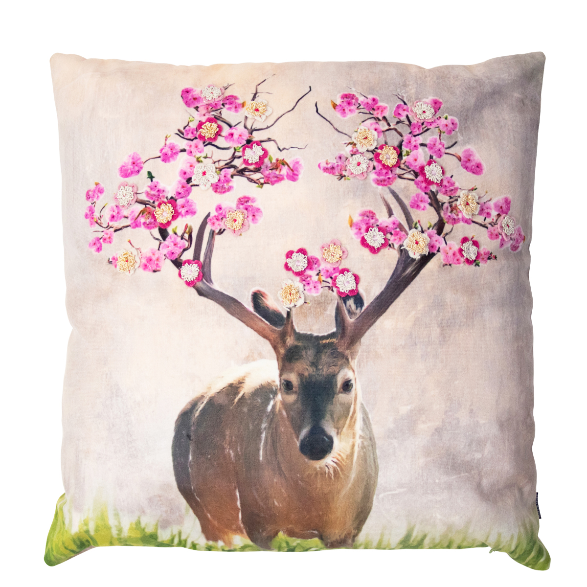 Deko Kissen Hirsch Fleury, Hirsch mit Kirschblüten, 45x45cm, Mars & More