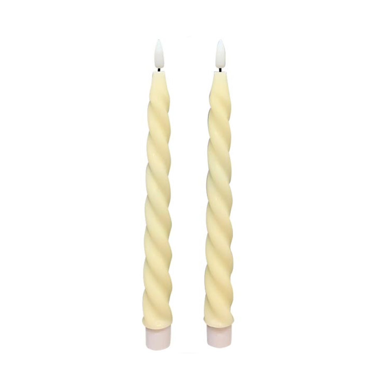 103962 LED Stabkerze Lumiere creme, Wachskerze gedreht, Timerfunktion, Set/2