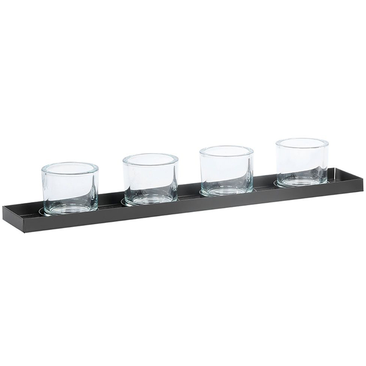Längliche Eisenschale mit 4 Gläser, Kerzenhalter aus Metall, 40cm, WMG Grünberger