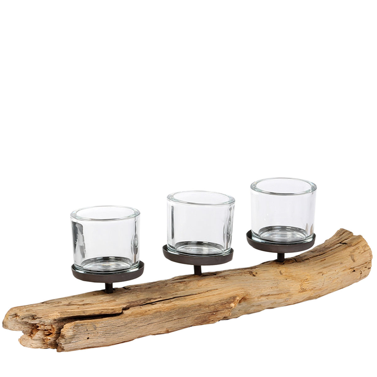 Naturholz Windlicht Eichenast, Naturast mit 3 Kerzengläser, 60cm, WMG Grünberger