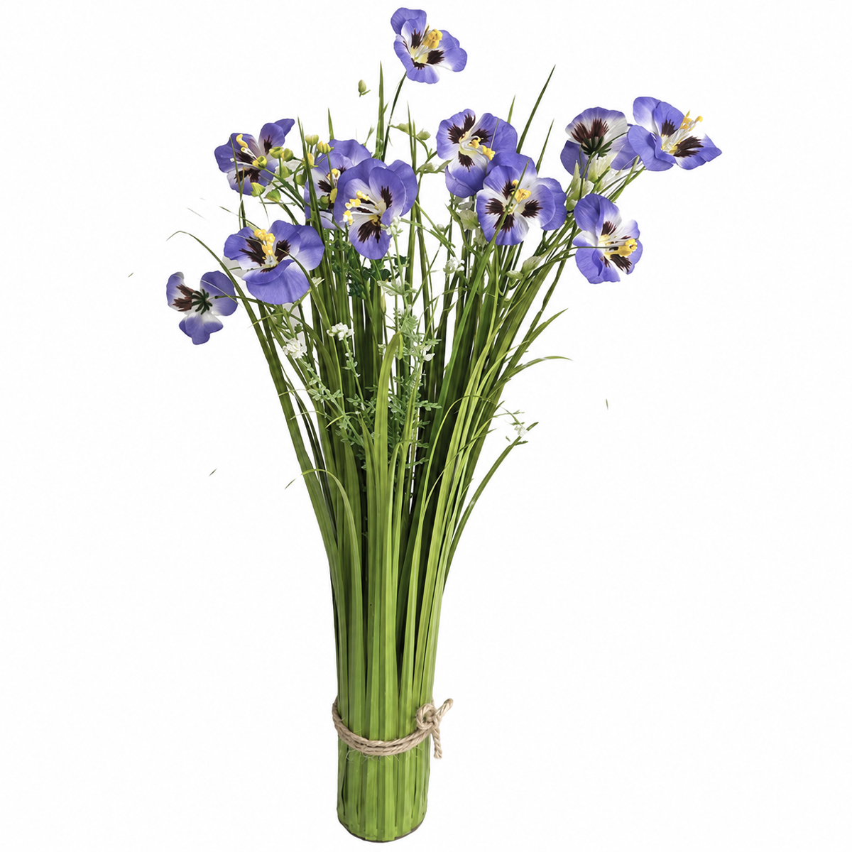 Kunstpflanze Sommerstrauß, grünes Gras mit lila Blumen, 60cm