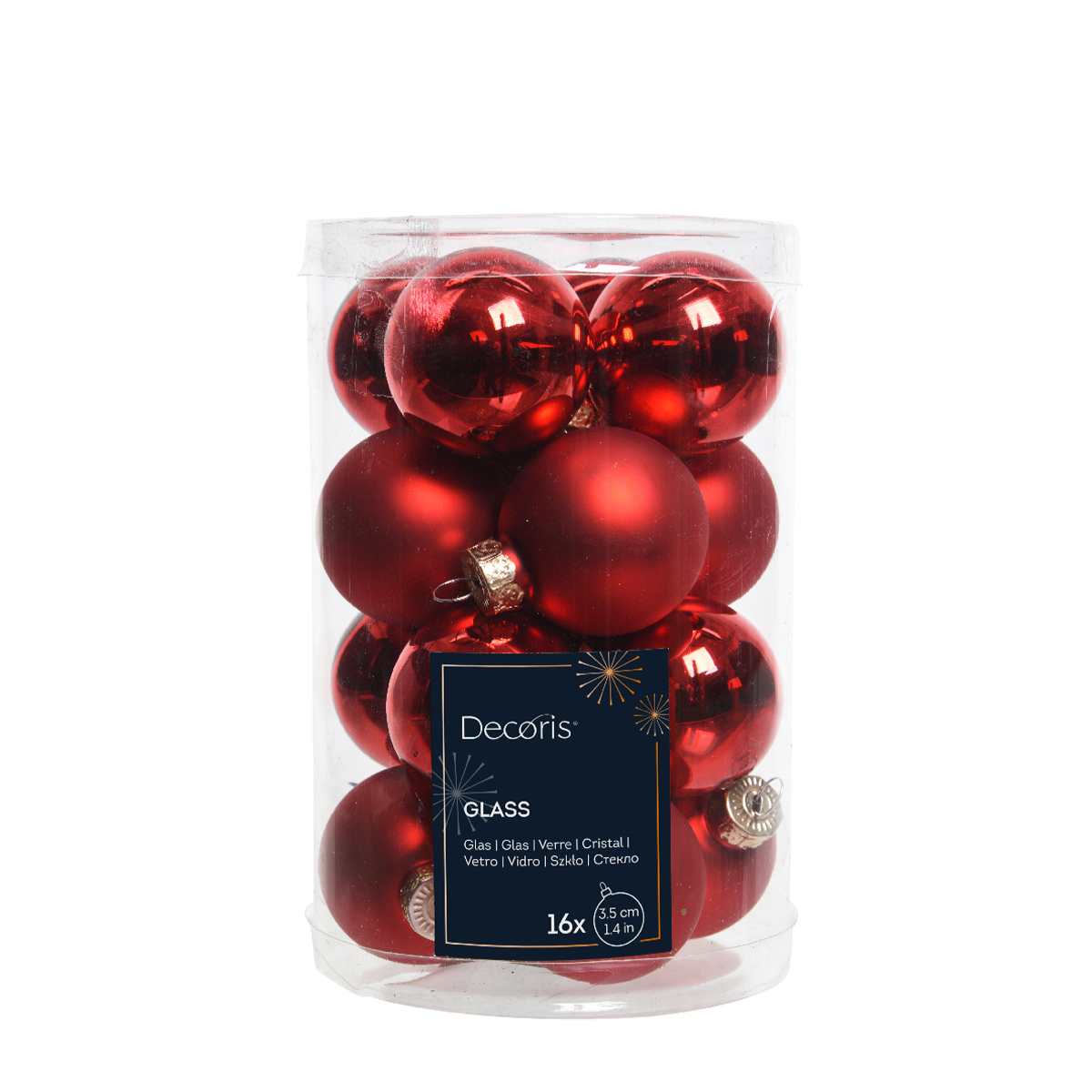 Mini Weihnachtsbaumkugeln aus Glas, weihnachtsrot glanz/matt, Ø3,5cm, 16St/Box, Decoris