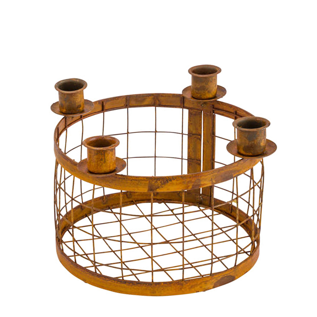 Deko Kerzenhalter Gitterkob, Kerzenhalter aus Rost für Stabkerzen, 22x14cm, Metall