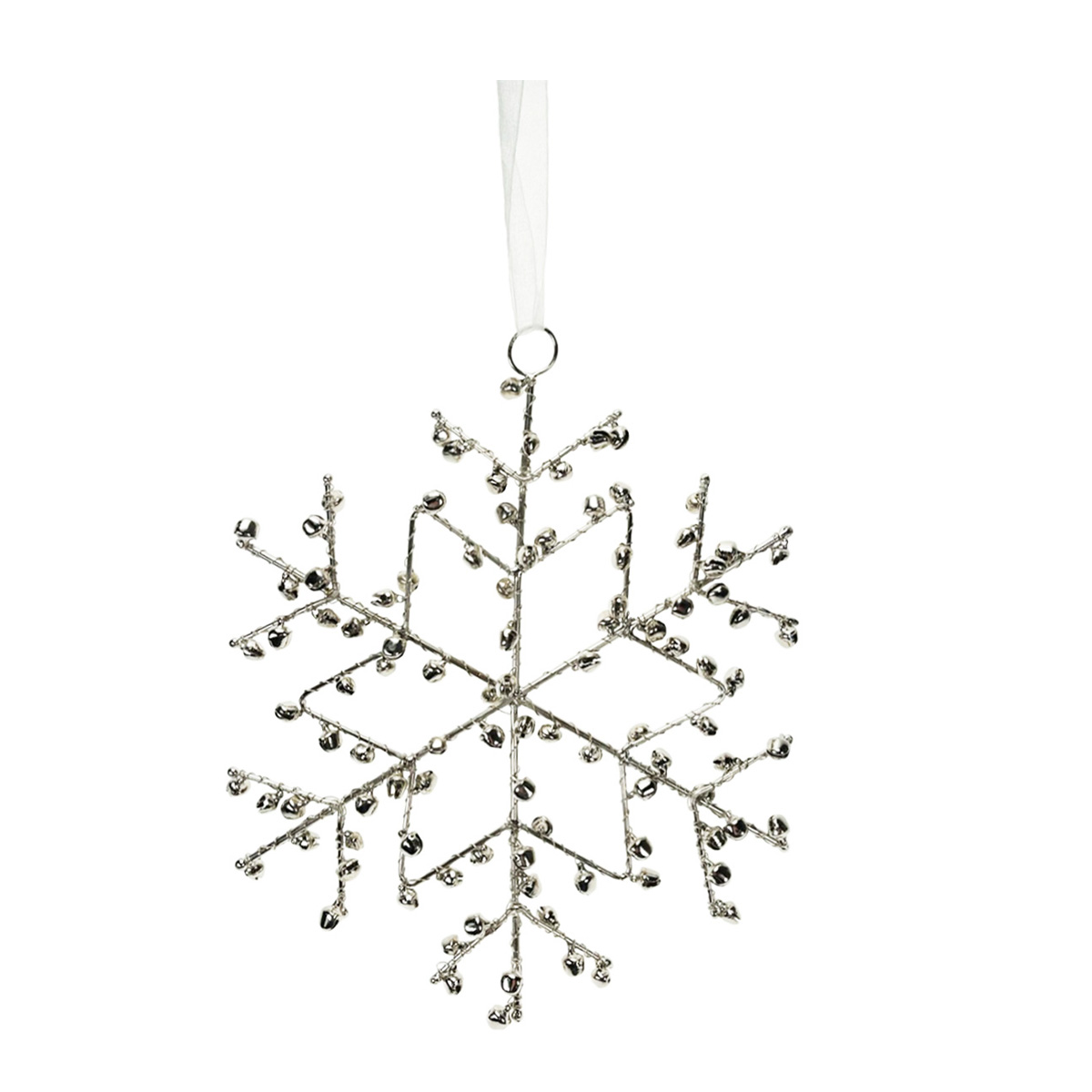 Deko Schneeflocke aus Glöckchen, Metallschellen silber mit Klang, 15cm