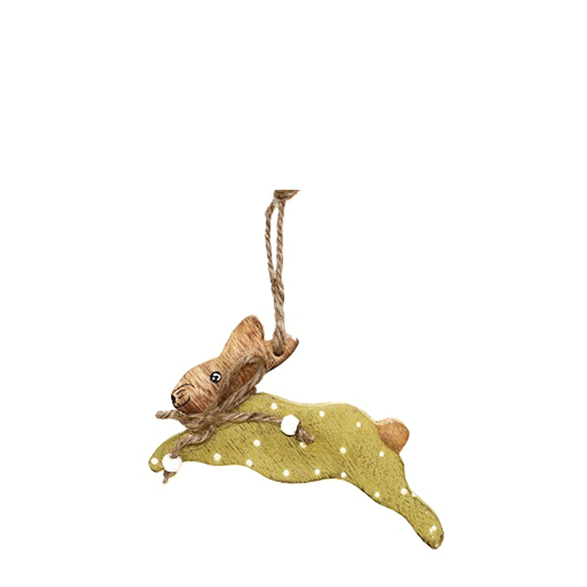 A45198psdONAZ3dbIkc3ex Holz Hase mit Punkte, grün, 15cm, Hänger