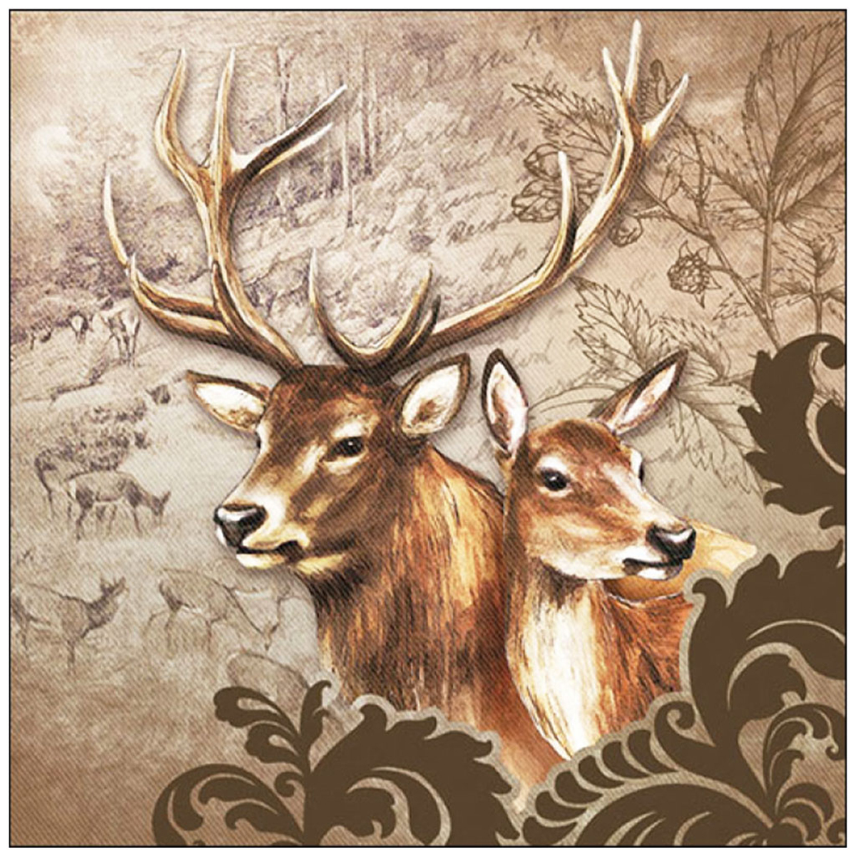 Ambiente Servietten Hirsch, Deer couple brown, 33x33cm