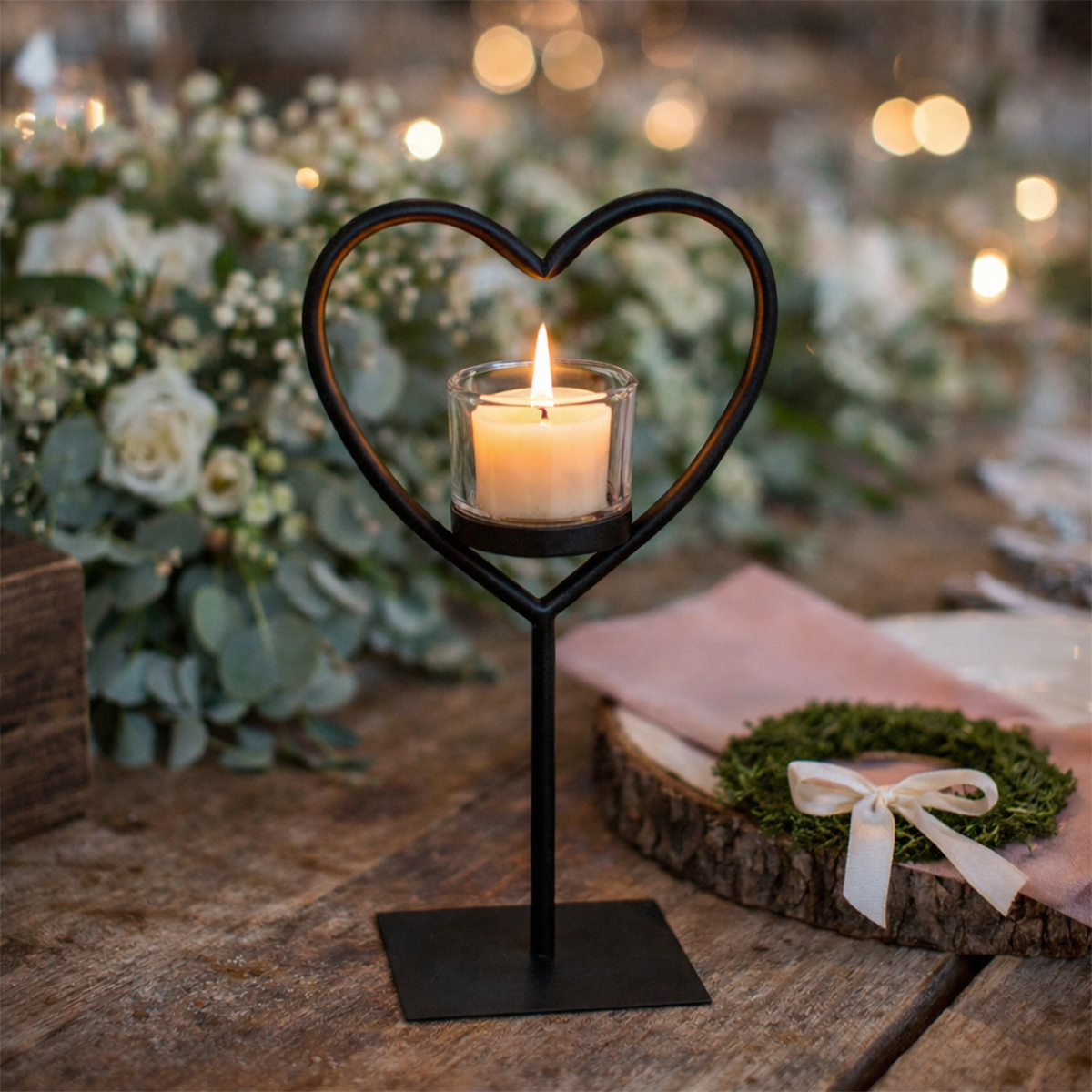 Deko Windlicht Herz Elisa, Metallherz auf Fuß, 30cm, WMG Grünberger