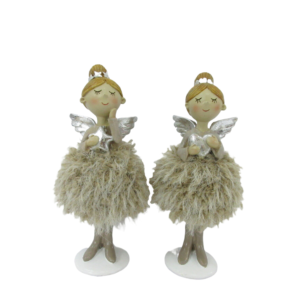 Deko Engel mit Plüschrock, Engelmädchen mit Stern oder Herz, 13cm