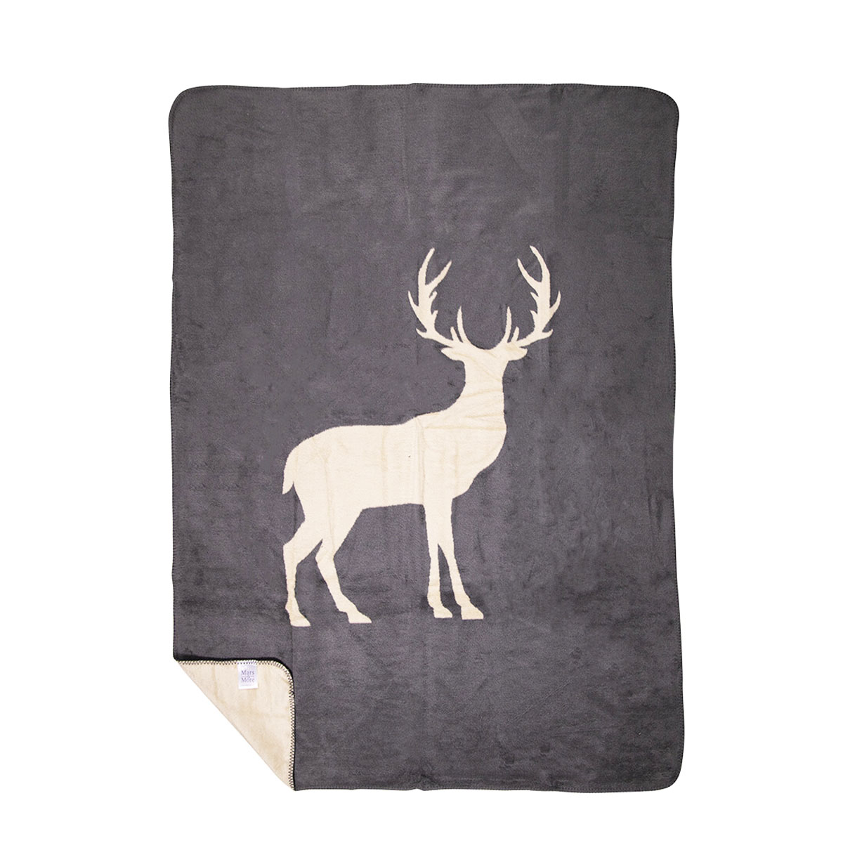 Fleecedecke Hirsch, Wendedecke Plaid stehender Hirsch grau-beige, 130x180cm, Mars & More