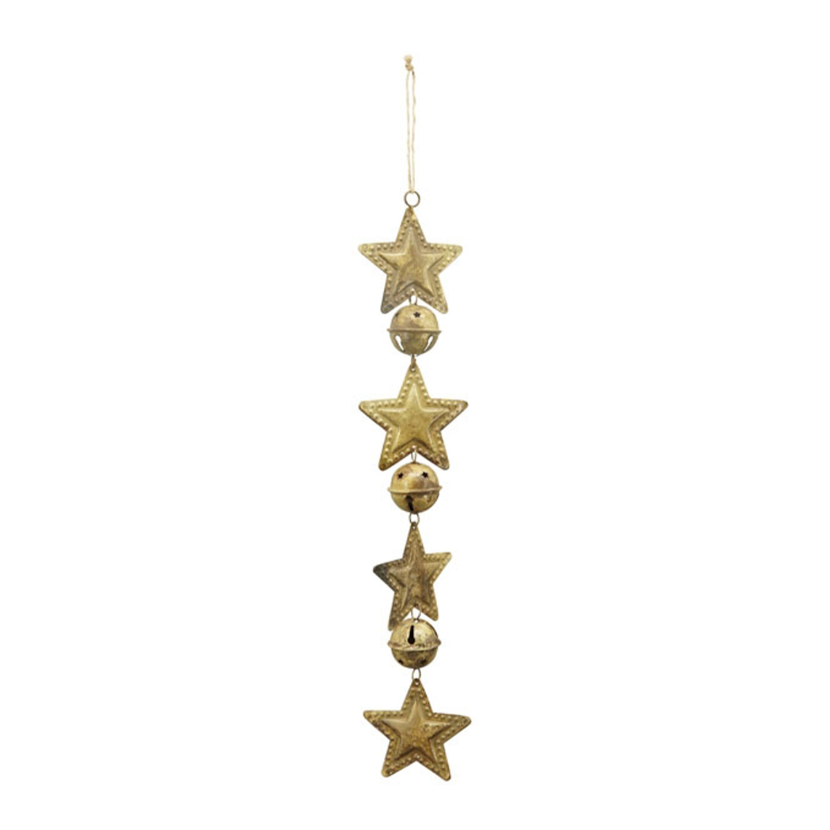 Weihnachtsgirlande Sterne gold, goldene Metallsterne- und glöckchen, 44cm, Hänger 