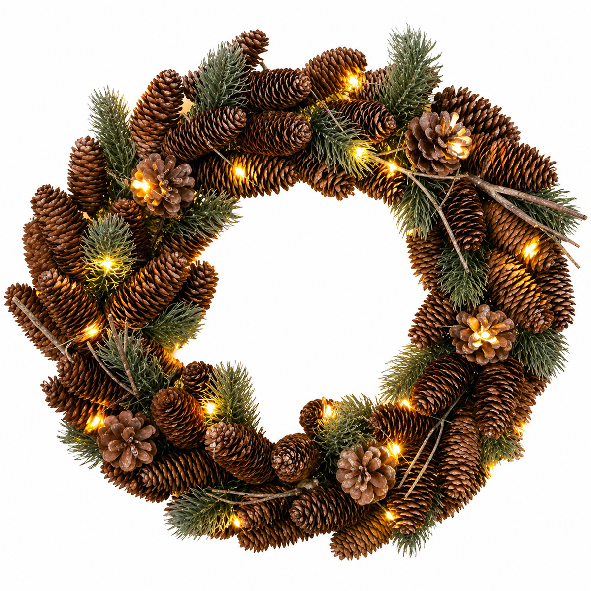 LED Tannenkranz mit Zapfen, großer künstlicher Tannenkranz mit Lichterkette, 40cm