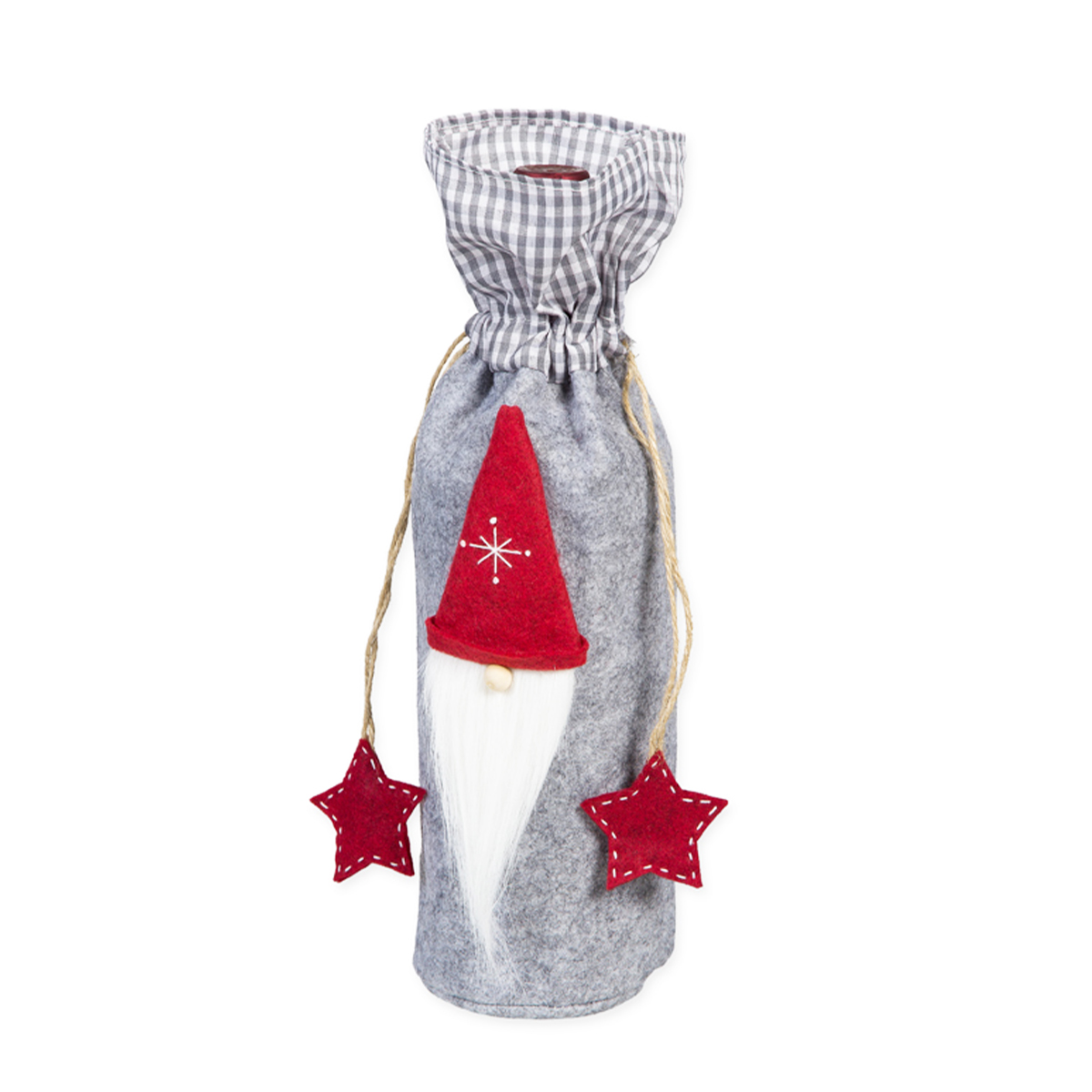 34093-300-22_01J82YFP2DXH10BWA1J383MHCY4iGenhX0BRYAp Deko Flaschentasche Wichtel Weihnachtszwerg, Filztasche mit Wichtel und Sterne, grau, 30x8cm, Halbac
