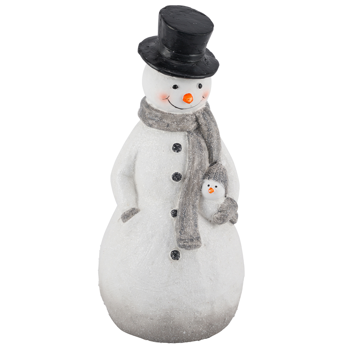 Deko Schneemann mit Baby, großer glitzernder Schneemann, 35cm