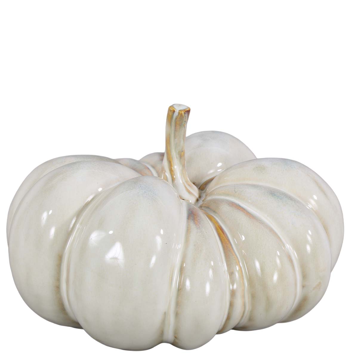 Deko Kürbis aus glasierter Keramik, creme-farbener Porzellankürbis, 24cm
