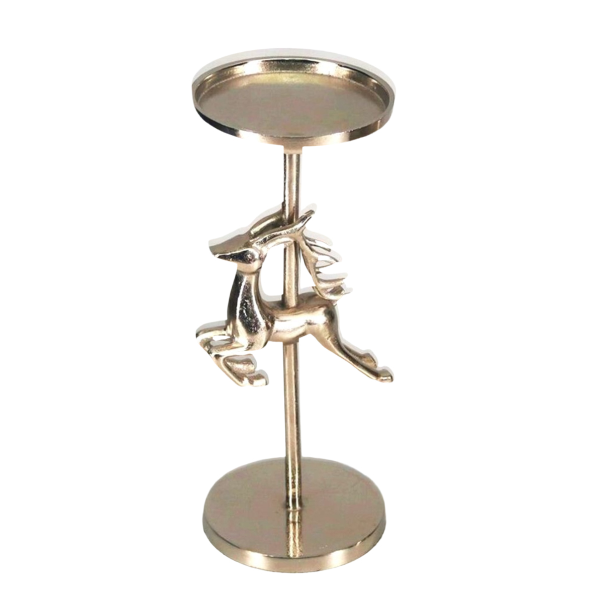 106165 Kerzenständer Springender Hirsch, goldfarben, für Stumpenkerzen, 30cm