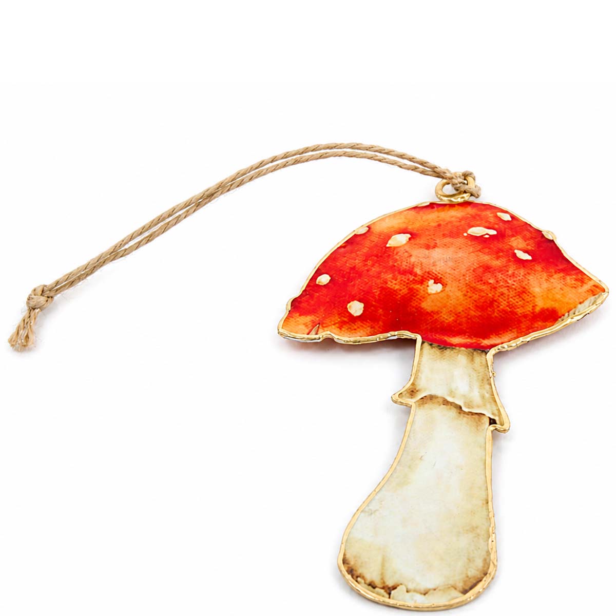 Deko Pilz rot-creme, Fliegenpilz aus Metall, Hänger, 13cm