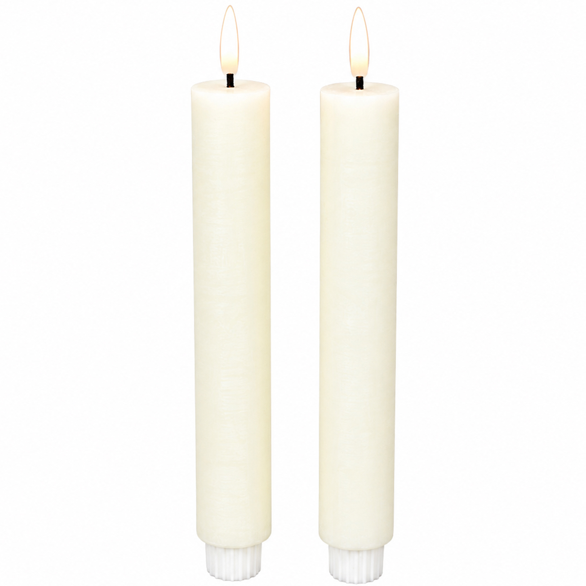 LED Stabkerze Rustikal, Echtwachs-Kerzen Creme, 2er-Set, 24cm