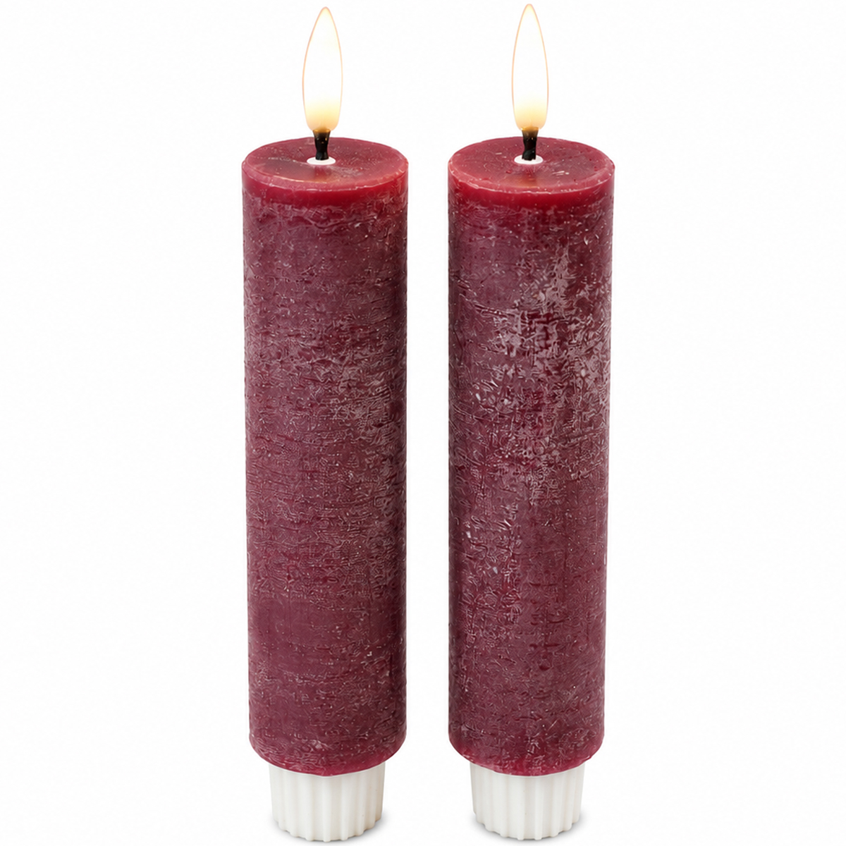 LED Stabkerze Rustikal, Echtwachs-Kerzen Weinrot, 2er-Set, 13cm
