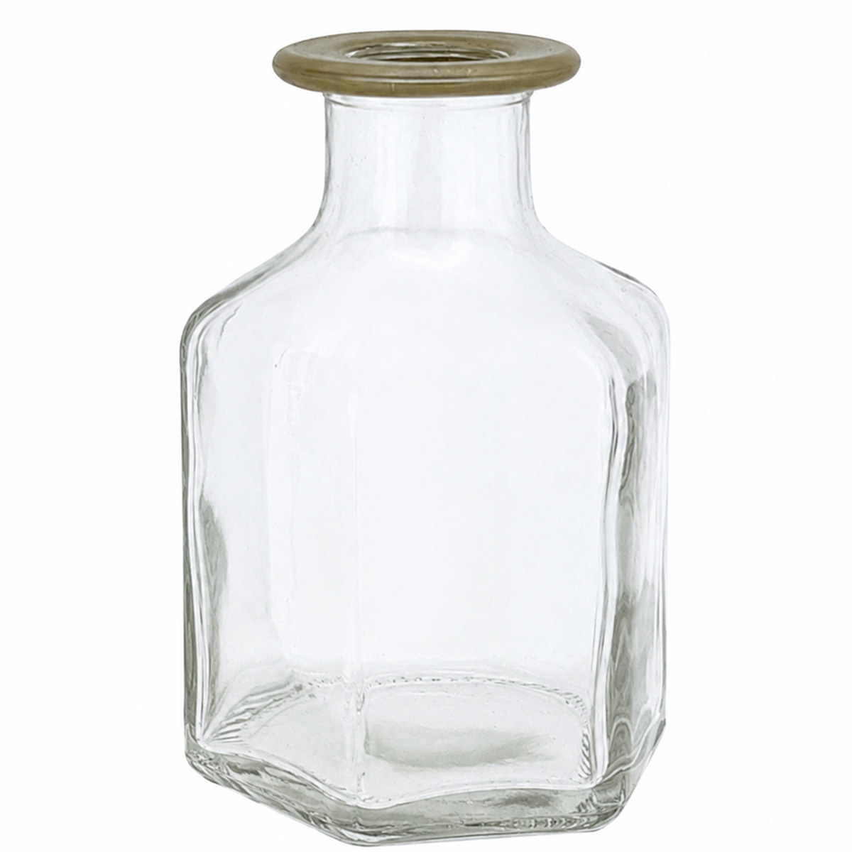 Blumenvase aus Glas, kleine kantige Glasvase mit dünnem Goldrand, 11cm