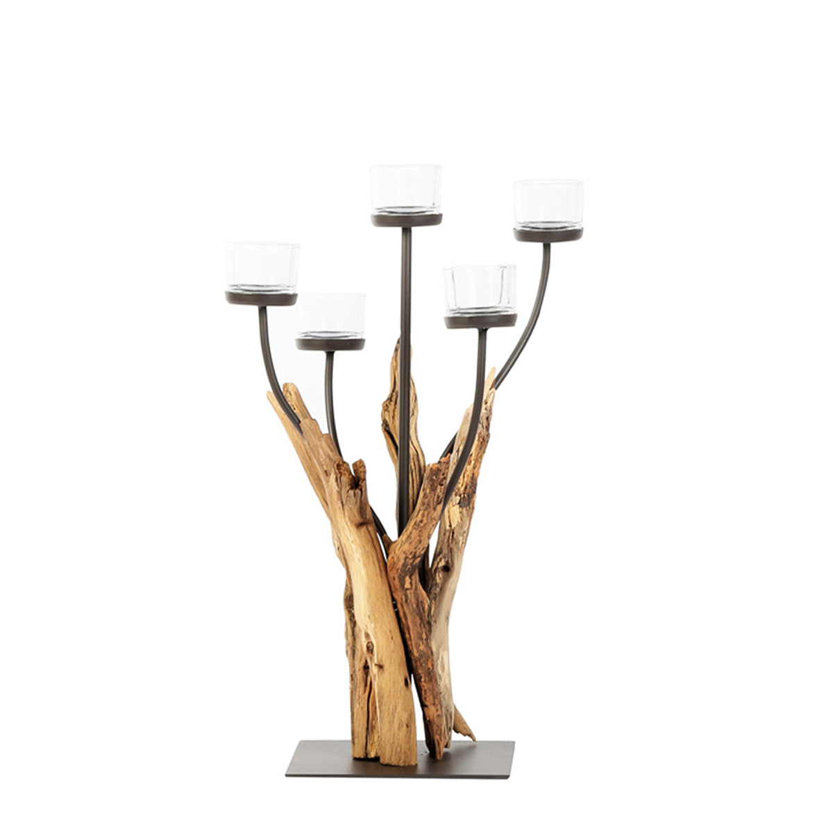 Windlicht Cohiba Naturholz, Schwemmholz mit 5 Kerzengläser, 60cm, Naturholz, WMG Grünberger