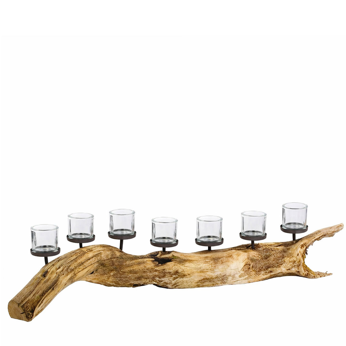 Naturholz Windlicht Eichenast, Naturast mit 7 Kerzengläser, 110cm, WMG Grünberger