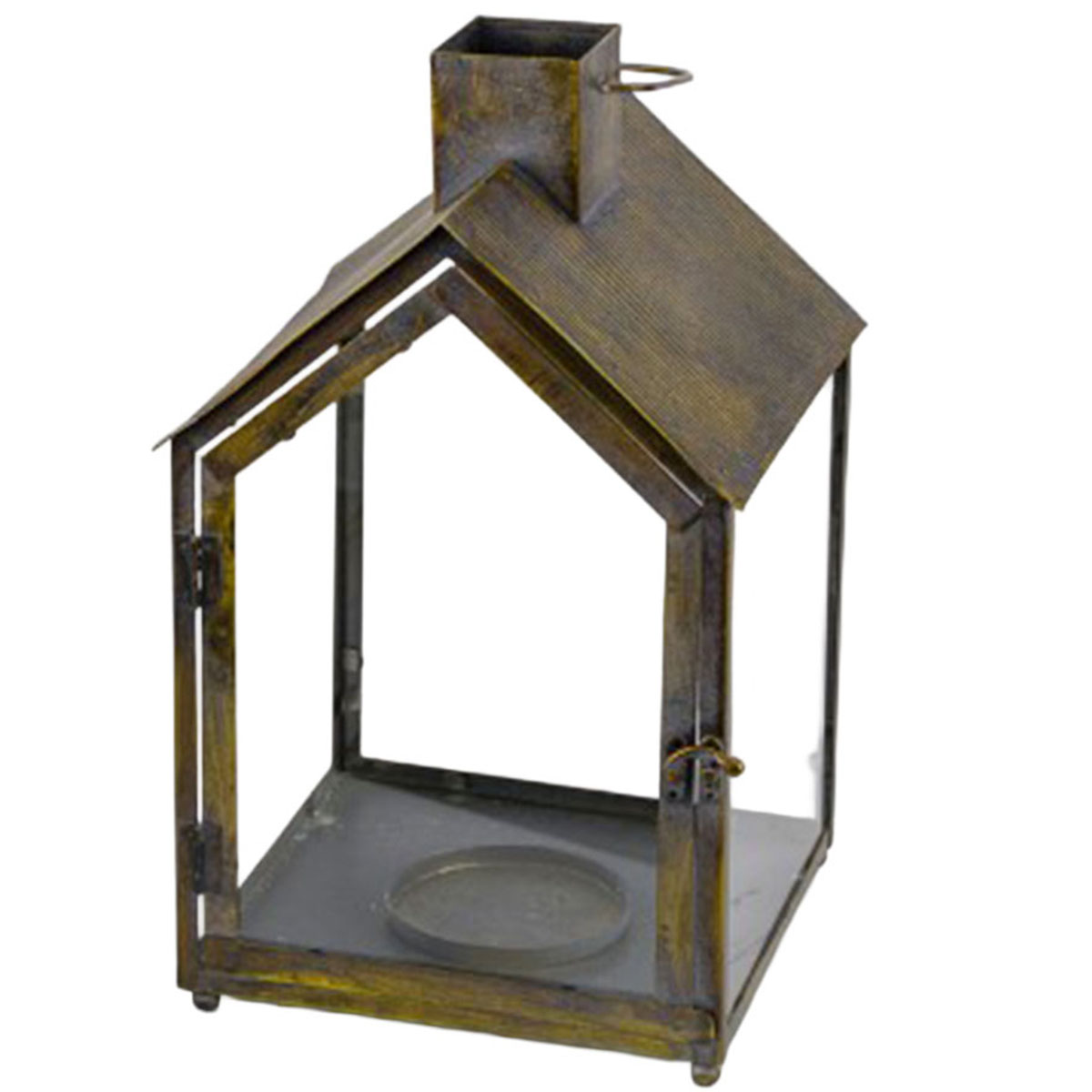 Windlicht Haus used look, Metallhaus gold antik finnish, 39cm