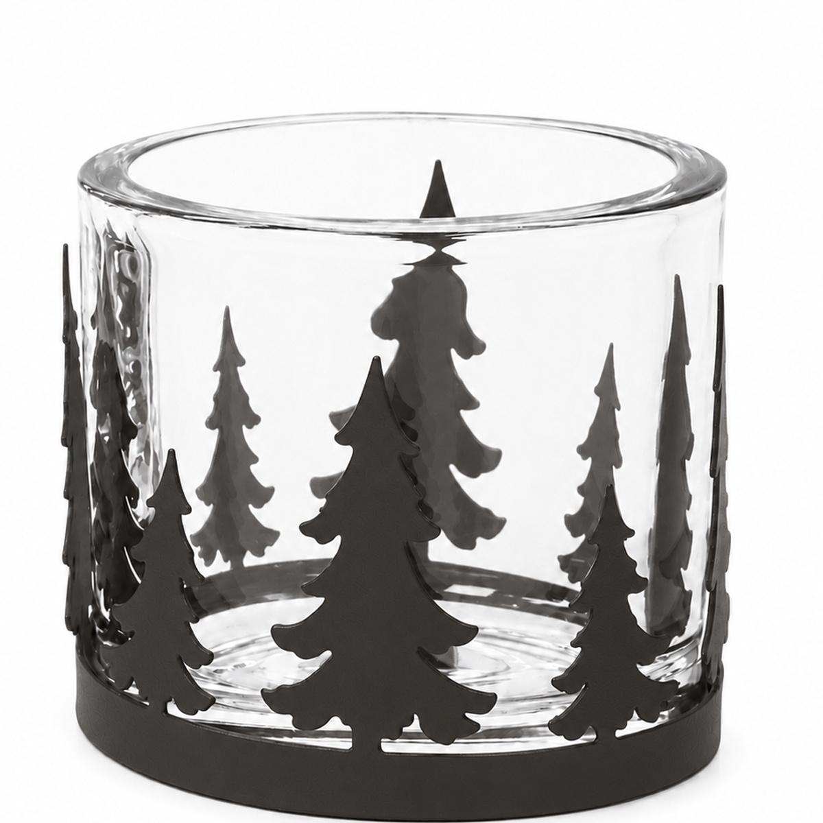 Windlicht Tannenwald aus Metall und Glas, alpines Windlicht im Landhausstil, WMG Grünberger