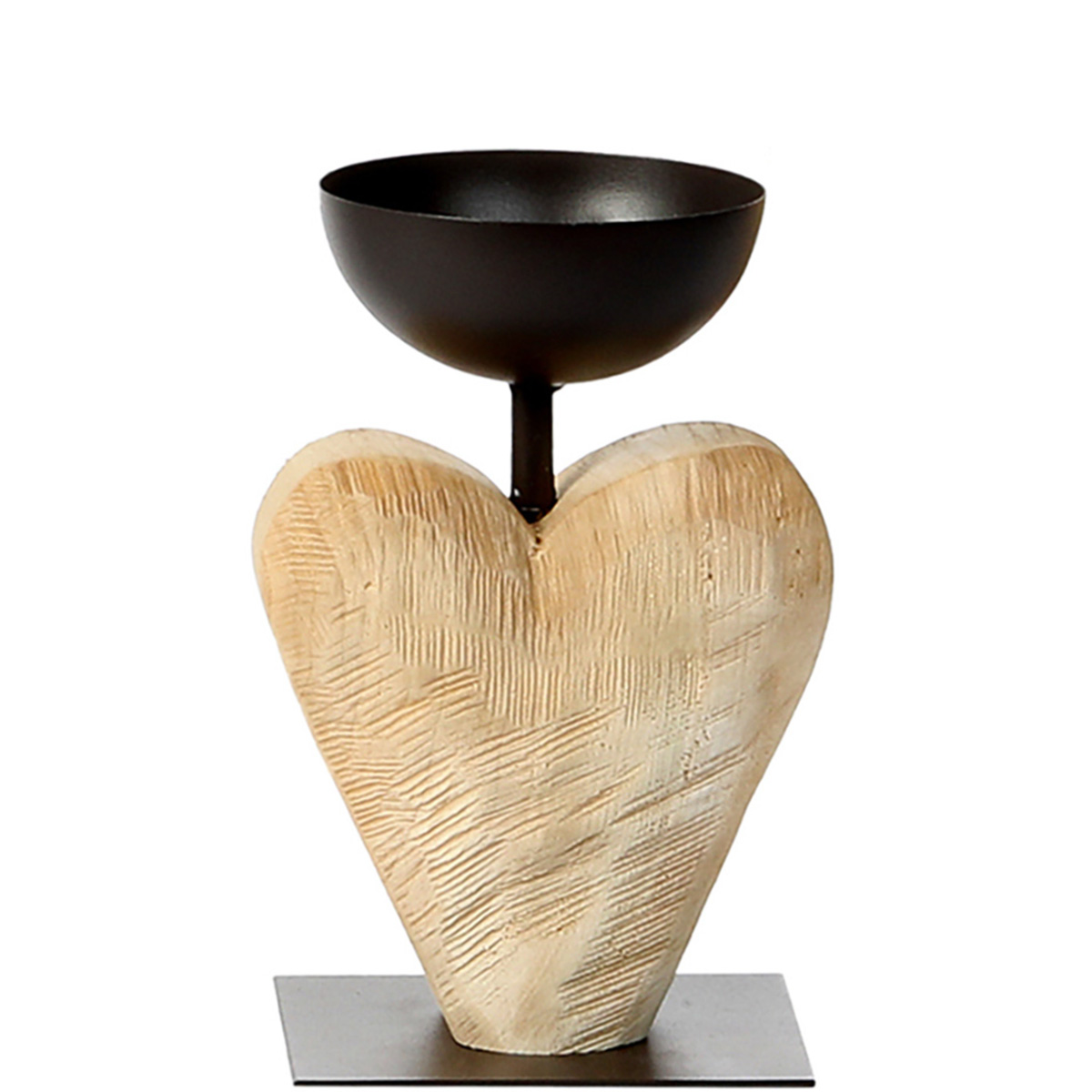 Deko Windlicht Holzherz mit Schale, Naturholz-Herz sägerau, 20cm, WMG Grünberger