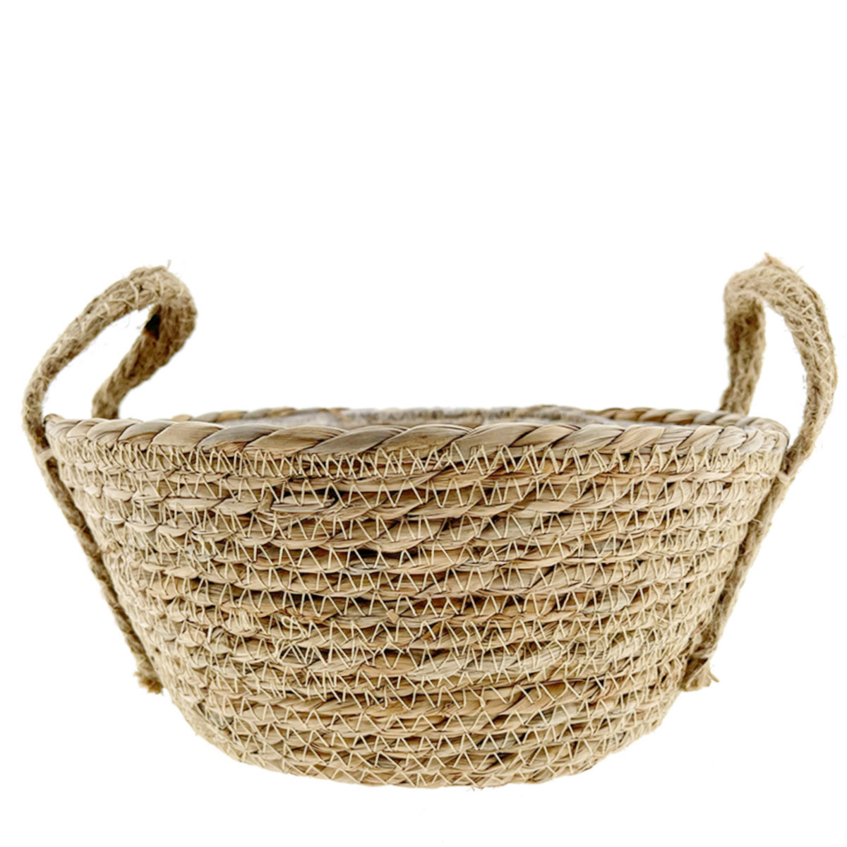 Pflanzkorb Seegras Natur, Übertopf mit Henkel, Naturkorb mit Folie ausgekleidet, 24x11cm