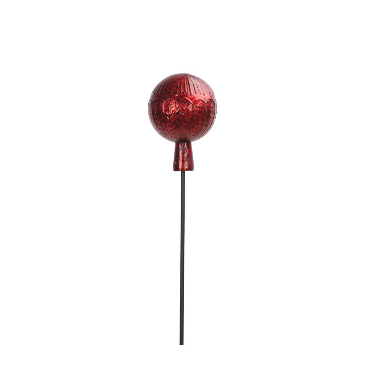 Gartenstecker Rosenkugel, Glaskugel rot mit Muster, 118cm