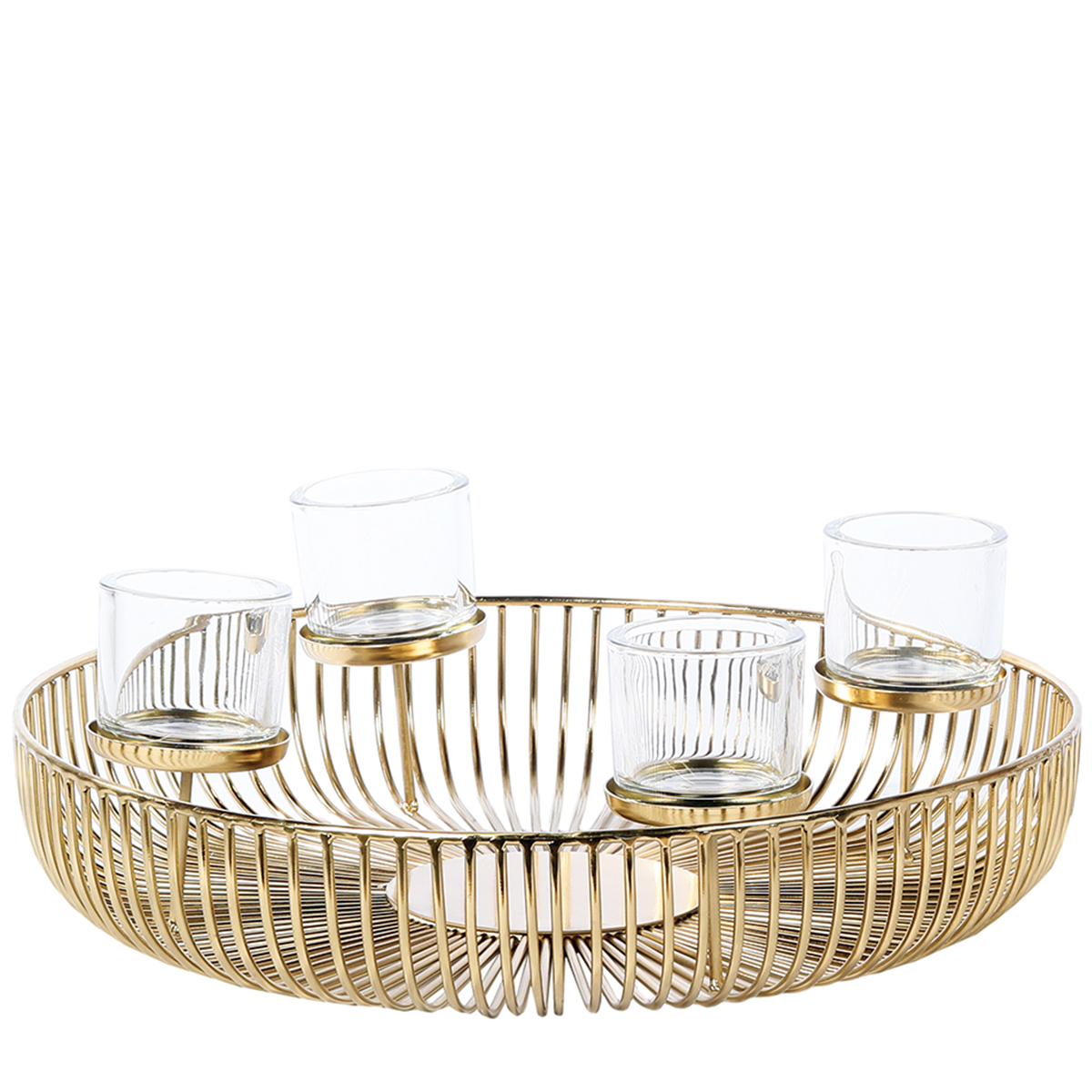 Adventsschale Pino, großer goldener Schalenleuchter 4-flamig, Ø50cm, WMG Grünberger