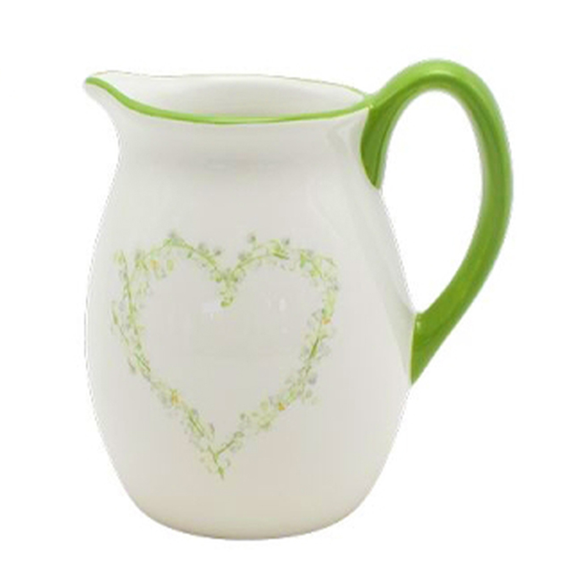 Deko Milchkanne Landhaus, Keramikkanne mit Blumenherz