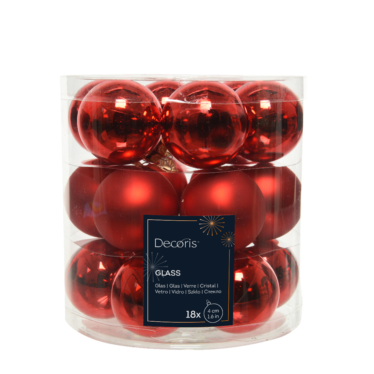 Weihnachtsbaumkugeln aus Glas, weihnachtsrot glanz/matt, Ø4cm, 18St/Box, Decoris