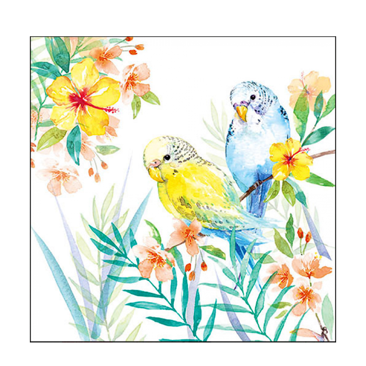 13317250_01JRTH1MVNG5S8488AJ7F44D03XPVyzLDNLHXPM Ambiente Papierservietten Wellensittiche, Budgies couple, 33x33cm