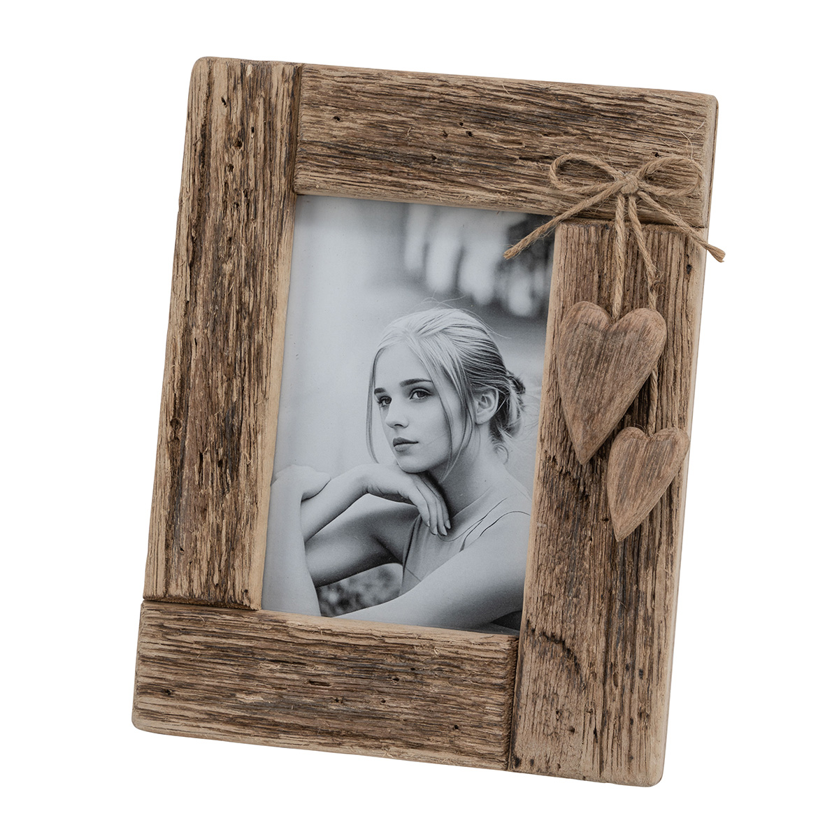 Bilderrahmen aus Naturholz, Holzrahmen mit Herzen, 18x23cm 