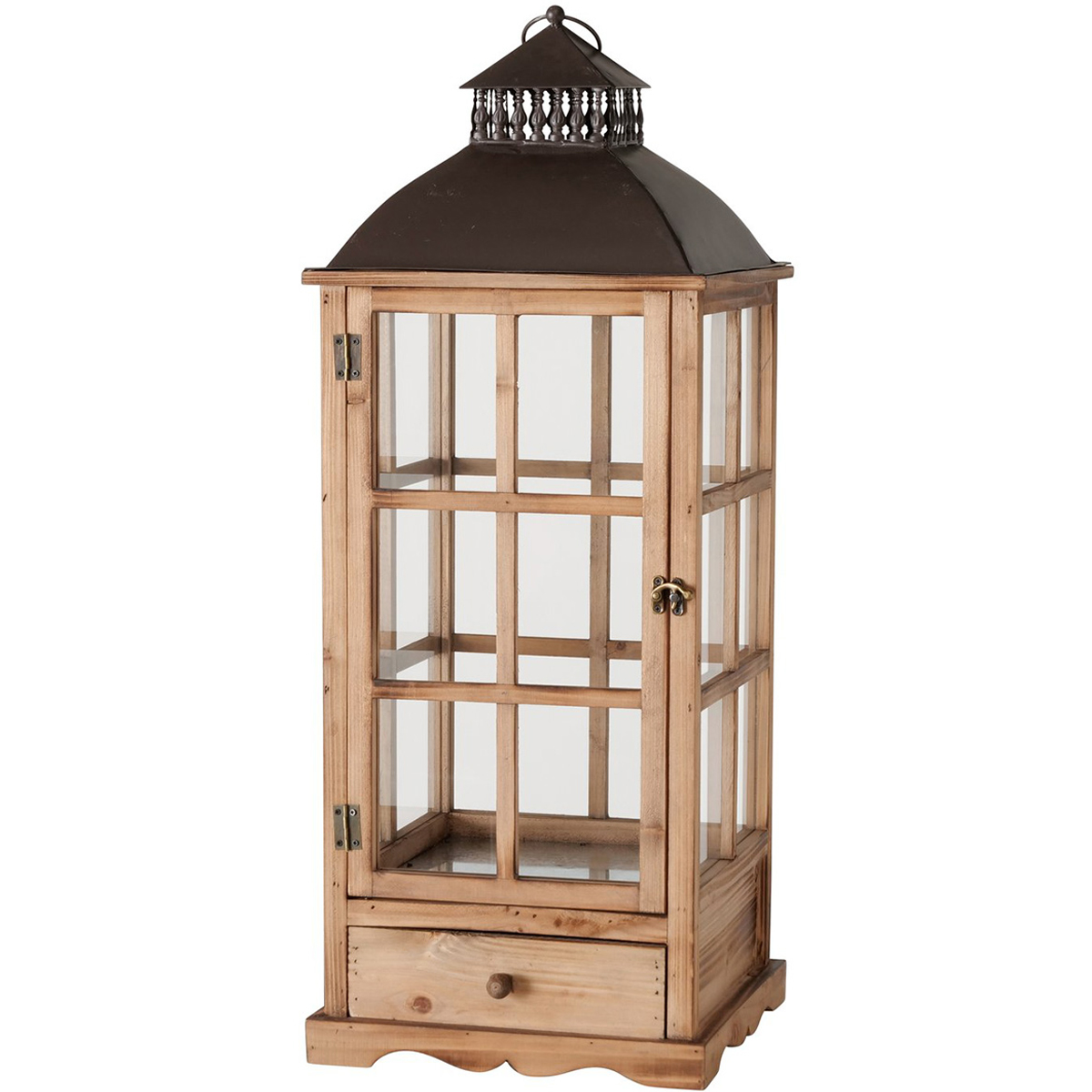Holzlaterne Brighton natur im Shabby Look, rustikales Windlicht mit Schublade, 80cm, Boltze Home Collections