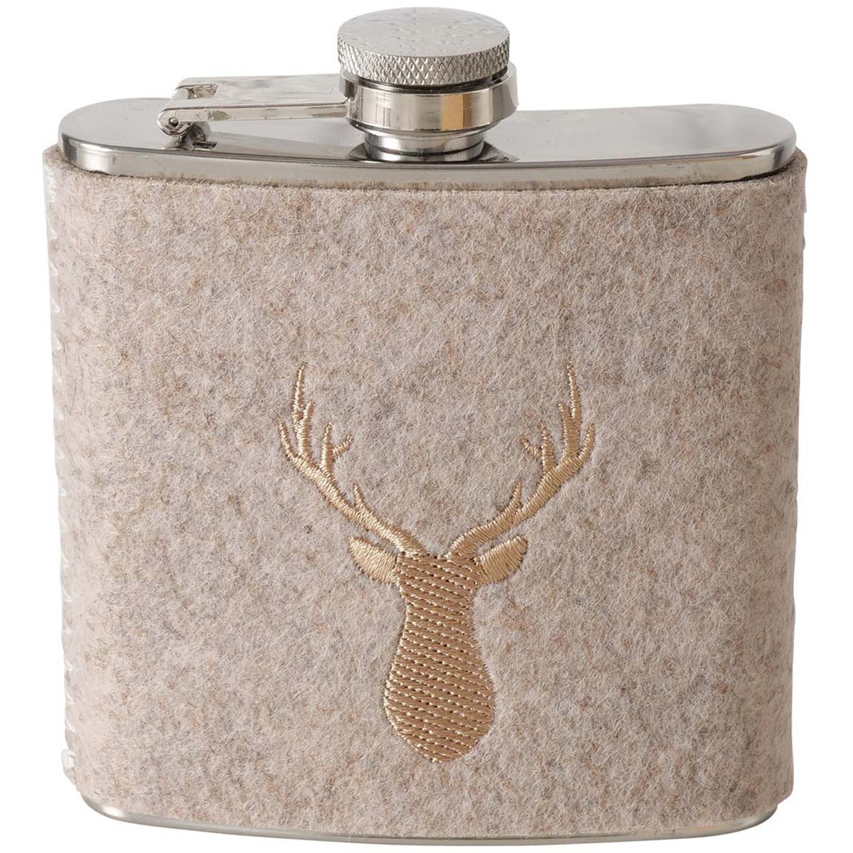 Flachmann Hirsch Vilbert, Taschenflasche aus Filz mit Hirschkopf, Boltze Home Collections