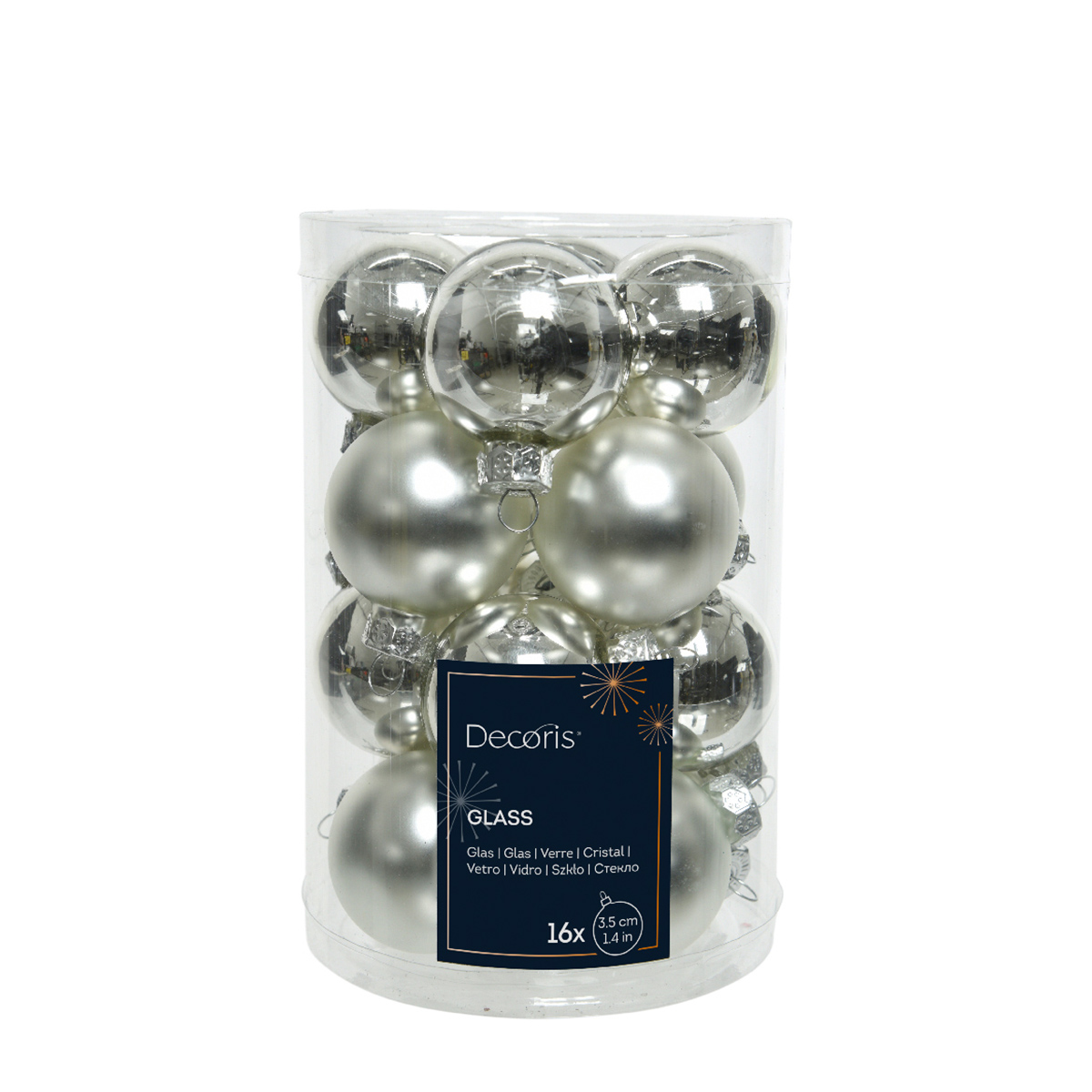 Mini Weihnachtsbaumkugeln aus Glas, silber glanz/matt, Ø3,5cm, 16St/Box, Decoris