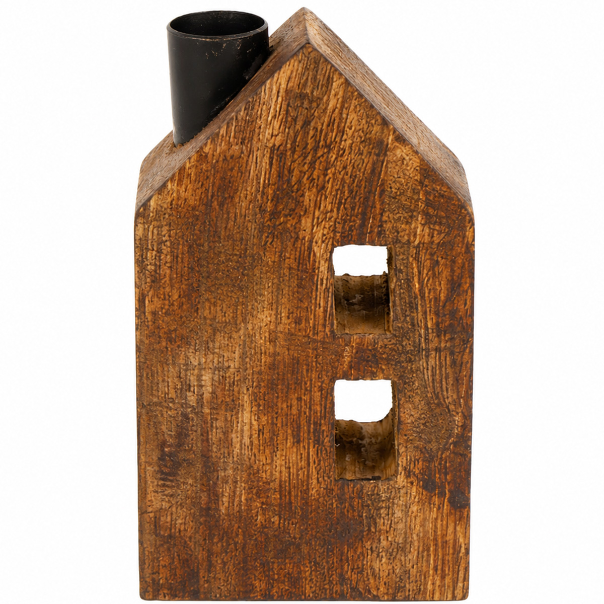 Kerzenhalter Haus mit 2 Fenster, kleiner schlichter Kerzenhalter aus Mangoholz, 14cm