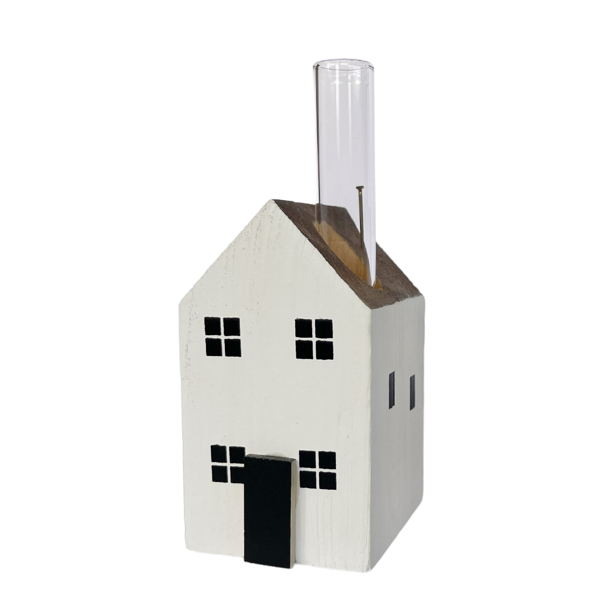 19730_01K3EE2HR6SA8TMPPZYMY8TGZSfqZ1rEAviPsjp Deko Blumenvase Haus, kleines weißes Holzhaus mit Reagenzglas, 5x9cm