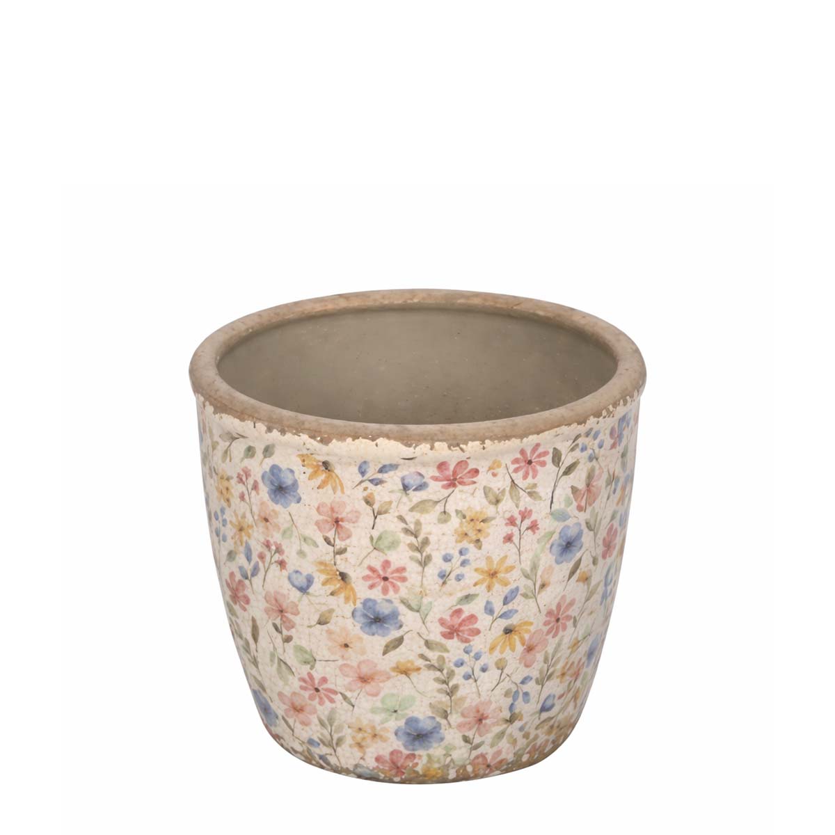 Übertopf Blumen, Keramiktopf mit Blümchenmuster, 12cm